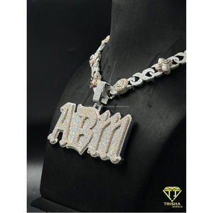 <b>Custom</b> Iced Out VVS Moissanite with Rhodium Plated 925 Sterling Silver ABM Letter Pendant Jewelry for Men Gift by Trisha Jewels - Product Image 3