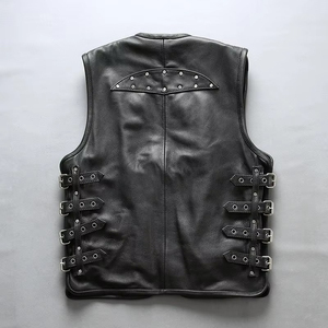 Premium Men's Genuine Leather <b>Utility</b> <b>Vest</b> - Multi-Pocket Biker Waistcoat with Buckle Hardware - Product Image 2