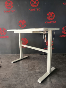 Bureau d'ordinateur Lumetal à hauteur réglable avec surface en verre et panneau de commande, blanc, poste de travail moderne pour bureau, structure en métal - Product Image 3