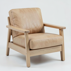 Fauteuil de salon de luxe en cuir de vache véritable noir, structure en bois brun naturel, fauteuil moderne pour salon, meubles de maison - Product Image 2