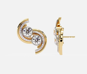 AMBER JEWELS Boucles d'oreilles unisexes en or massif 14 carats plaqué or, style vintage, pour fiançailles, mariage, fête, avec diamant de laboratoire taille brillant certifié IGI - Product Image 3