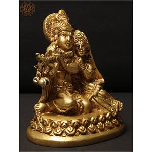 Sculpture en laiton de 4 pouces faite à la main de Radha Krishna fabriquée en Inde - Product Image 2