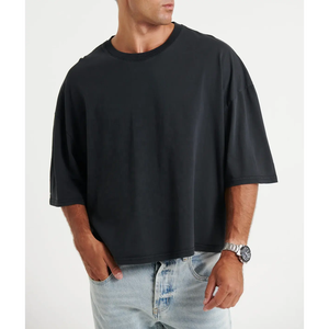 100% Cotton Men's Oversized Crop Boxy Fit <b>Tshirt</b> Print Luxury Quality Streetwear Custom Logo Drop Shoulder <b>Plain</b> Crop Design - Product Image 6