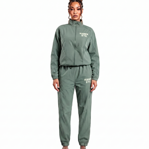 Women Oversized Trendy Sage Green Nylon Tracksuit <b>Set</b> Full Zip Jacket Pants Breathable Streetwear Sportswear Two Piece - Product Image 4