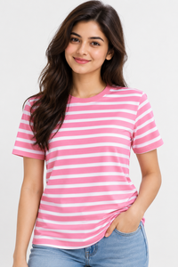 <b>Red</b> Rooks Apparel Unisex <b>Striped</b> Short Sleeve T-Shirt O-Neck Casual Wear <b>Red</b> Patterned <b>Top</b> 100% Cotton 180g Breathable - Product Image 3