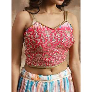 Vestido de Novia Fascinante en Blanco y Rosa con Trabajo Zari, Lehenga Choli de Chinon - Product Image 3