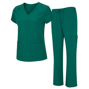 Women's Green <b>Scrub</b> Set V-Neck Top With Pockets And Drawstring Pants Hospital <b>Uniform</b> Medical Workwear - Product Image 1