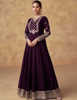 Baju Salwar Kameez Siap Pakai Gaya India Pakistan Bahan Georgette Murni Bordir Berat Pekerjaan Zari dan Payet untuk Pernikahan Etnik