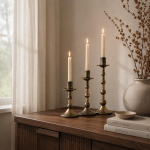 Ensemble de bougeoirs vintage en laiton pour bougies coniques, décoratifs pour table, style classique en métal - Product Image 6
