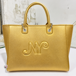 The Elderboys New York <b>Gold</b> PU Tote <b>Bag</b> With Embossed Letters Large Capacity Fashion Open Top Beach <b>Womens</b> Daily Use All Seasons - Product Image 4