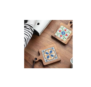 <b>Round</b> Acacia Coaster Set 5mm Thick Reusable Non-Slip Modern Design <b>Mats</b> & Pads 300mm Diameter Set of 4 Pcs - Product Image 6