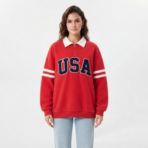 <b>Women's</b> Warm Waterproof Lined Embroidered Sherpa Fleece <b>Half</b> <b>Zip</b> Pullover Sweet <b>Sweatshirt</b> Polyester/Cotton - Product Image 4