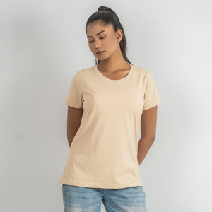<b>Women's</b> <b>Cream</b> Solid Color round Neck Short Sleeve <b>T</b>-<b>Shirt</b> Regular Fit 100% combed Cotton Jersey Casual Style All Seasons Wear - Product Image 2