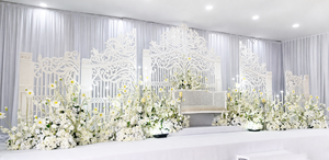 Escenario Decorativo de Lujo para Bodas Tradicionales Tamilas, Diseño Clásico Premium para Recepciones, Fondo Desmontable con Motivos Jali y Ganesha - Product Image 4