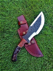 Couteau de camping artisanal personnalisé en acier à haute teneur en carbone avec manche en bois et corne, étui en cuir, personnalisation OBM, clip industriel - Product Image 5
