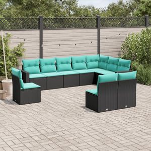 Set Divano da Esterno 10 Pezzi in Polyrattan Nero con Cuscini - Elegante Collezione Arredamento da Giardino Modello D0100X3MFVP - Product Image 1