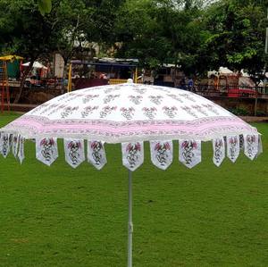 Sombrilla Grande de Algodón Hecha a Mano con Estampado Bagru, Sombrilla de Jardín para Decoración de Jardín, Parasol para Decoración de Bodas - Product Image 1