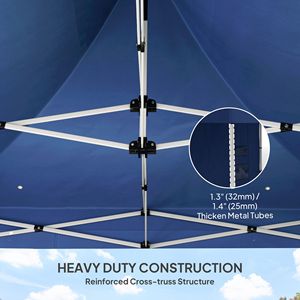 Tenda a Baldacchino Pop-up 3x3 Metri Blu Scuro Resistente con Pareti Laterali UPF50+ e Tasche Portaoggetti, Riparo Solare Istantaneo - Product Image 4