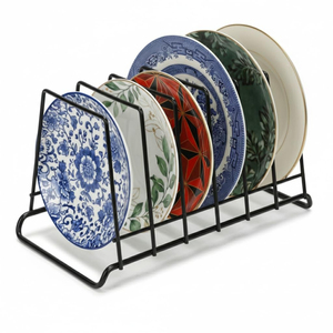Metal Plate Stand for <b>Kitchen</b> Countertop Dish Organizer <b>Rack</b> & Cabinet <b>Storage</b> Holder Space-Saving Display Stand for <b>Kitchen</b> - Product Image 1