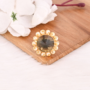 Green Tourmaline & Pearl Gemstone <b>Ring</b> for Women Trendy Brass Gold Plated <b>Adjustable</b> Jewelry - Product Image 2