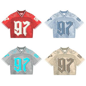 Camiseta de fútbol de malla oversize con cuello en V, manga corta, transpirable, con estampado de letras, estilo urbano, personalizada por sublimación - Product Image 6