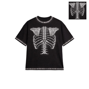 Camiseta de hombre OEM personalizada con pedrería, estilo vintage moderno, hombros caídos, estilo hip hop, de algodón 100% de alto gramaje. - Product Image 2
