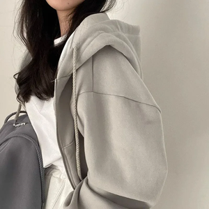 Sudadera con capucha coreana para mujer, nueva colección otoño-invierno 2026, de moda, con cremallera, corte ajustado, cálida, de color liso, con forro de terciopelo. - Product Image 2