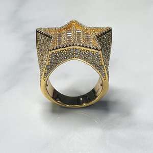 แหวนฮิปฮอปหรูหราเคลือบโรเดียมประดับโมอิสซาไนต์ ดีไซน์รูปดาวระยิบระยับ สำหรับโอกาสพิเศษ ลดราคาสุดคุ้ม - Product Image 4