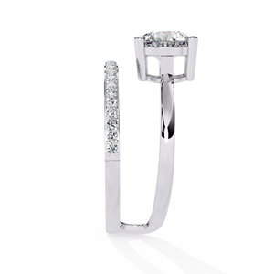 Bague de fiançailles en platine avec diamant rond brillant et pierres latérales pavées, certifiée GIA, style classique pour femme - Product Image 3