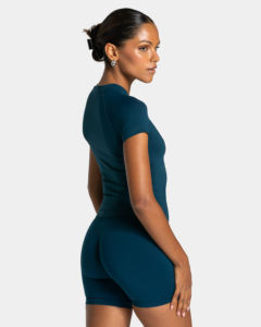 Camiseta de Manga Raglán Ajustada para Mujer, 100% Algodón Spandex, Color Verde Petróleo, Calidad Premium, con Estampado Personalizado - Product Image 2