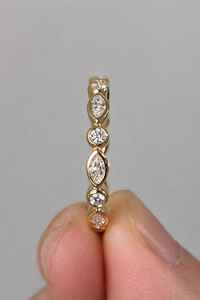 Anillo de eternidad completo con corte marquesa y redondo, cultivado en laboratorio, para mujer, apilable, de oro macizo de 14K, amuleto de aniversario para pareja - Product Image 6