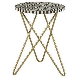 Mesa Auxiliar Negra con Detalles en Blanco y Dorado para Muebles de Sala de Estar - Product Image 2