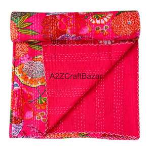 Colcha Kantha Vintage de Algodón Orgánico Hecha a Mano - Cubrecama Reversible Ecológico de Rajasthan - Product Image 1