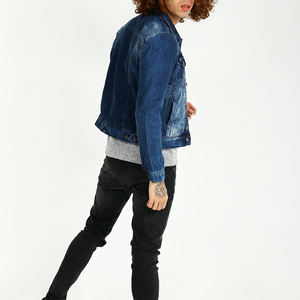 Veste en jean délavé pour homme, simple boutonnage, col rabattu, style décontracté, bleu, coupe droite avec fermeture boutonnée - Product Image 6