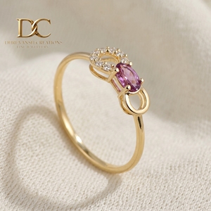 Bague de mariage en or jaune massif 14 carats de haute qualité, certifiée IGI, avec diamant de laboratoire et alexandrite, bijoux fins pour femmes - Product Image 2