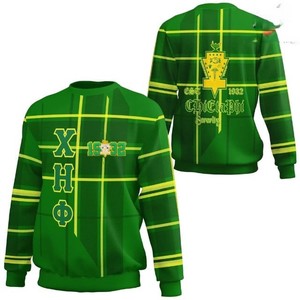Sudadera de Cuello Redondo a Cuadros Verdes para Hombre Chi Eta Phi, Corte Regular, Logotipo Estampado por Sublimación, Ropa Casual de Otoño - Product Image 1