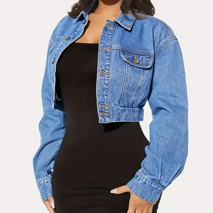 Veste en jean courte pour femme, délavage moyen, fermeture éclair, couleur unie, style décontracté automne, coupe skinny, manches longues, respirante, ODM - Product Image 3