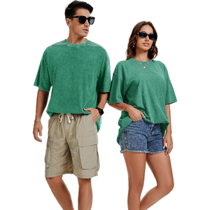 Oversized Green Cotton <b>TShirt</b> Short Sleeve O-Neck <b>Plain</b> Dyed Casual Wear Mens Jersey Tee Breathable Solid Color Streetwear Styl - Product Image 1
