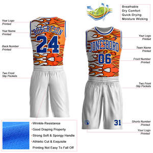 Ensemble d'uniformes de basketball personnalisés OEM ODM bleu roi et blanc, maillot et short d'équipe en polyester recyclé sublimé antibactérien de qualité supérieure - Product Image 2
