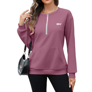 Sweat-shirt à col zippé pour femme - Confortable pour un style décontracté au quotidien, streetwear, épaules tombantes, respirant, respectueux de l'environnement - Product Image 1