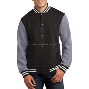 Veste universitaire en laine noire et grise personnalisée KVJ121 patchs en chenille brodés Design sans col pour hommes et femmes - Product Image 1