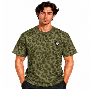 T-shirt vert olive à imprimé léopard, manches courtes, col rond, motif décontracté, doux, léger, streetwear, pour tous les jours, en plein air - Product Image 1