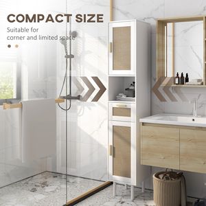 67\" <b>Tall</b> White Bathroom <b>Storage</b> Cabinet European-Design Minimalist Freestanding Narrow Cabinet Rattan Doors Adjustable Shelves - Product Image 5
