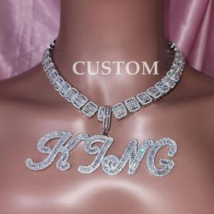 Luxury " KJNG " Name Necklace Custom Bubble Letter Pendant Cuban <b>Chain</b> <b>Rapper</b> Jewelry Statement Piece - Product Image 3