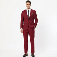 Celana Panjang Pria Formal Merah Model Straight Fit Dengan Saku Samping, Pinggang Sedang, Kancing Depan, Bahan Twill Tenun, Buatan Bangladesh