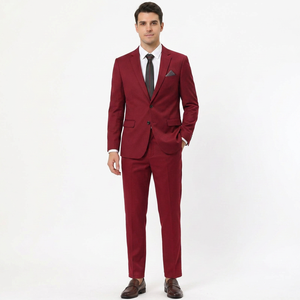 Pantalon formel pour homme, coupe droite, rouge, avec poches latérales, taille mi-haute, fermeture boutonnée, tissu sergé, fabriqué au Bangladesh - Product Image 4