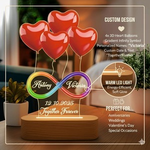 Hot Sale 3D Red Heart with <b>Rainbow</b> Infinity LED Night <b>Light</b> Romantic Acrylic Lamp for Anniversary Wedding Valentine Birthday - Product Image 4
