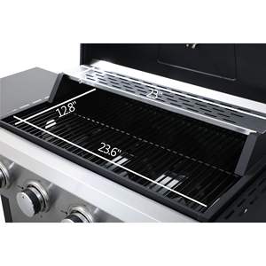 Barbecue au gaz propane à 4 brûleurs Sortie 34200BTU Grilles de cuisson en émail Acier inoxydable Table d'appoint pliable Panier suspendu pour - Product Image 4