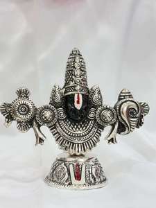 Antike versilberte Balaji-Gesichtsstatue, 7,5 Zoll, dreidimensionale religiöse Statue für Heimtempel und Gebetsraumdekoration. - Product Image 5