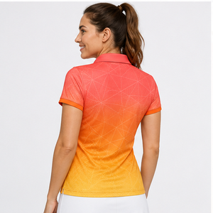 Polo Personalizado para Mujer con Degradado de Naranja Coral y Amarillo, de Secado Rápido, Transpirable, Manga Corta, Uniforme de Golf de Alto Rendimiento WPS-0791 - Product Image 4